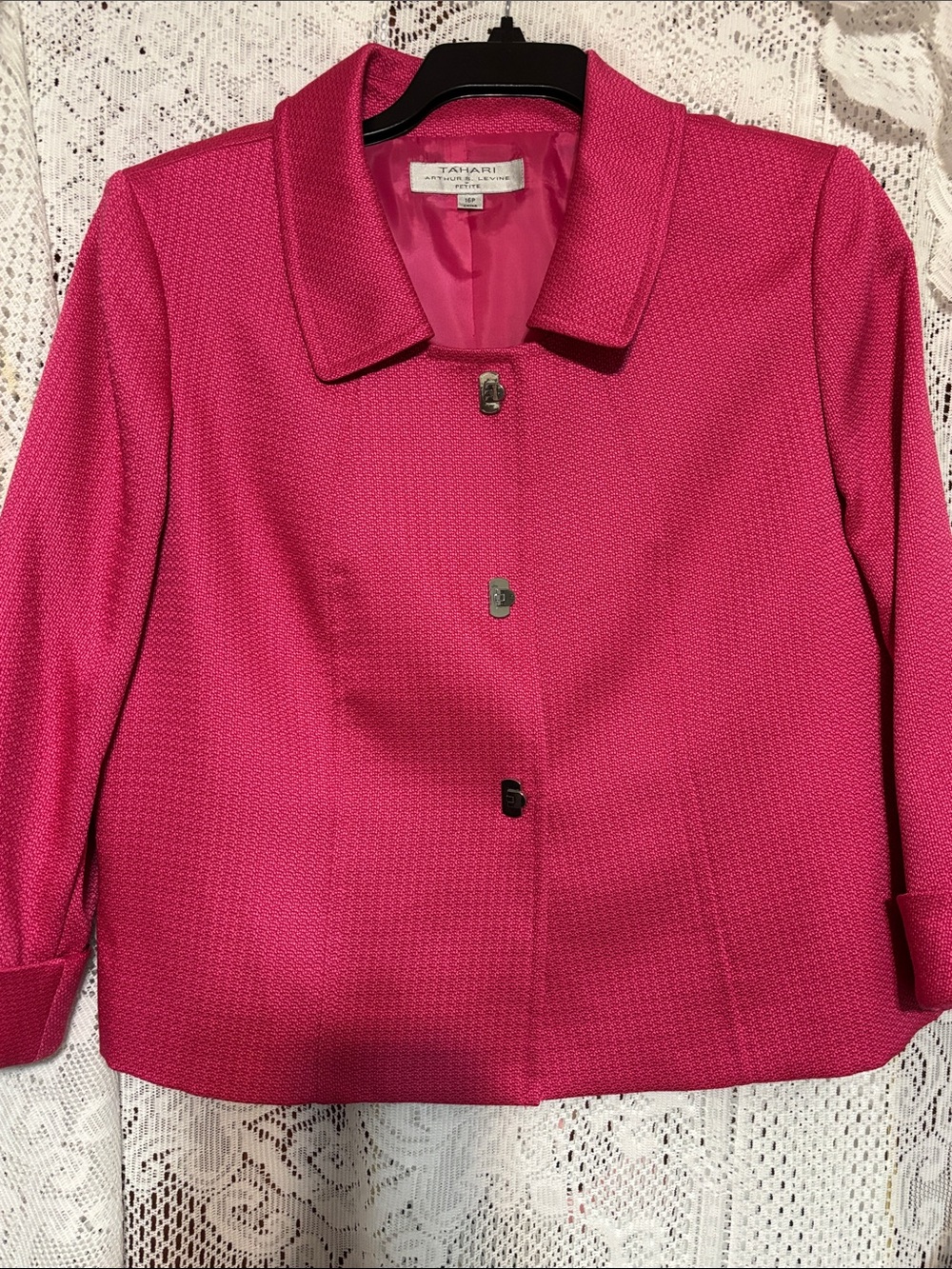 Tahari ASL Vibrant Pink Textured Blazer